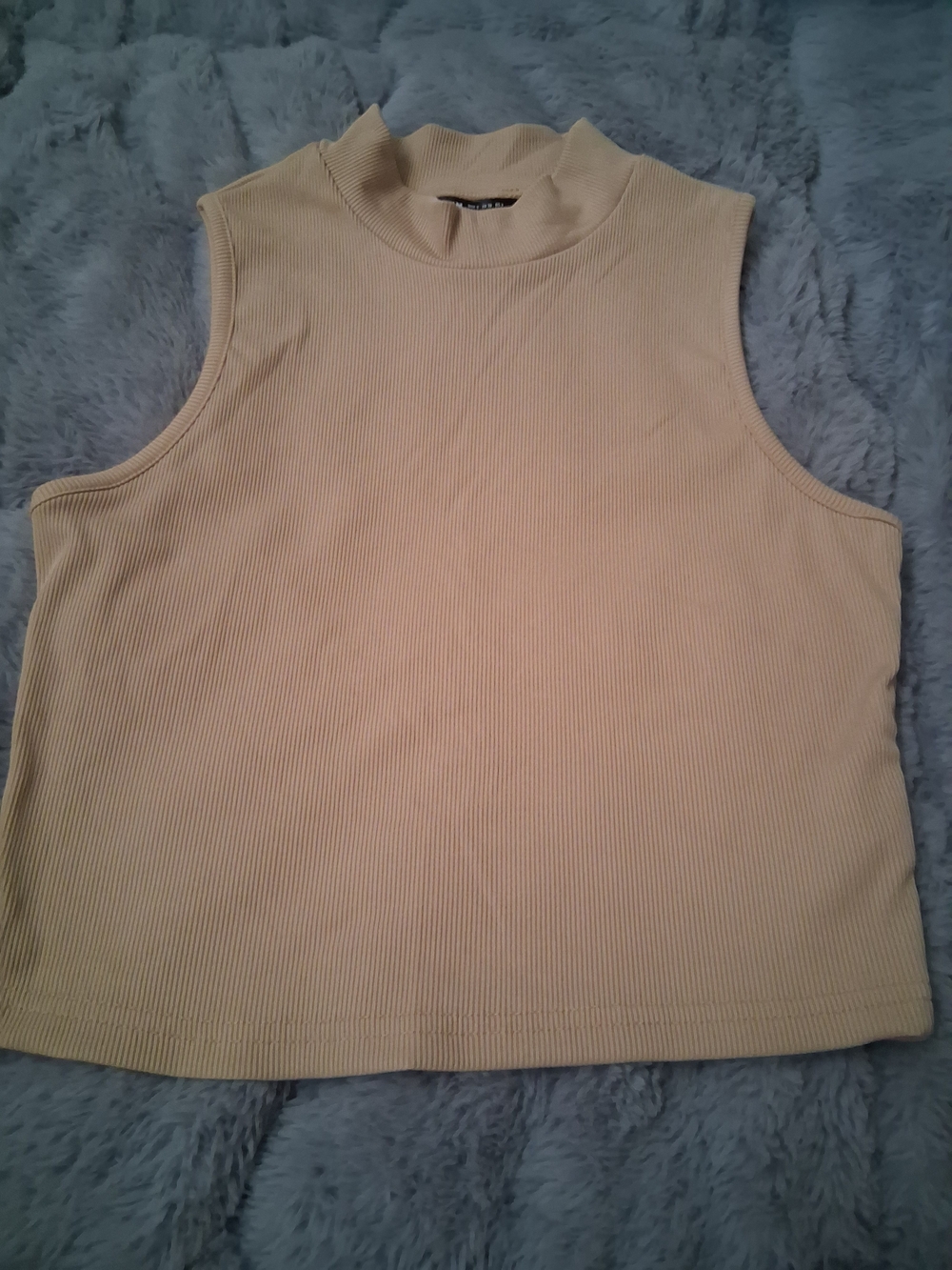 SHEIN Ribbed Mock Neck Tank Top - Beige